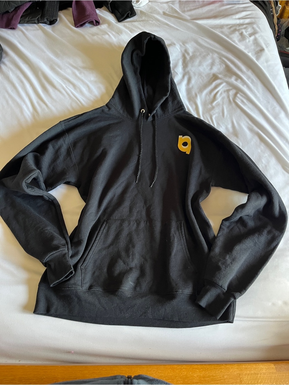 Hanes Black Pullover Hoodie with Yellow Chest Logo